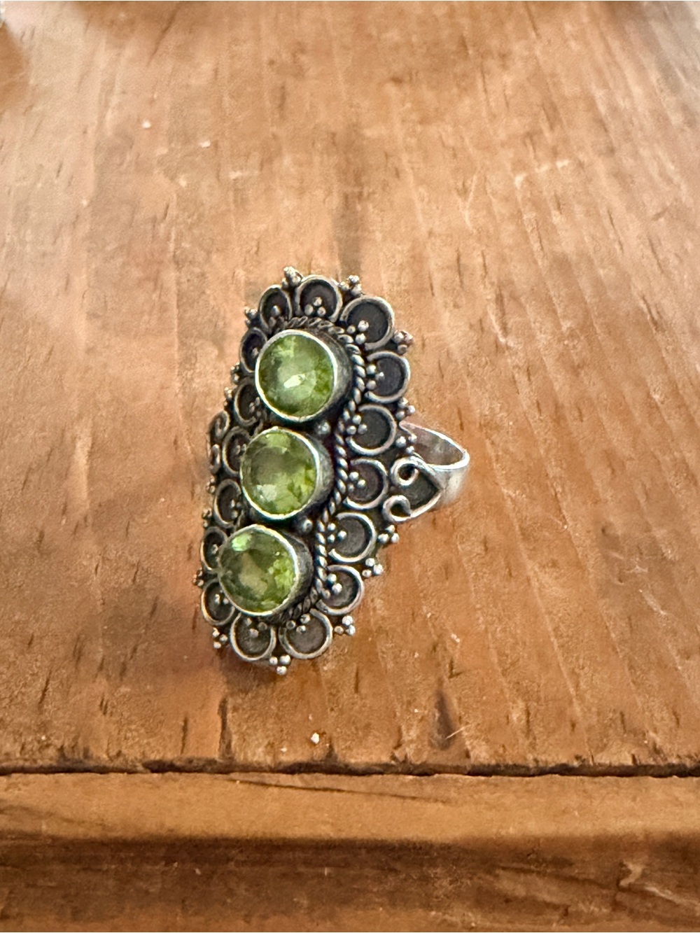Sterling Silver Peridot Gemstone Filigree Statement Ring